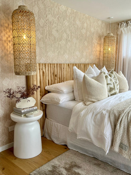 Bungalow Home Interior Styling + Design Gold Coast with Uniqwa Collections bedroom furniture and Hale Mercantile Linen