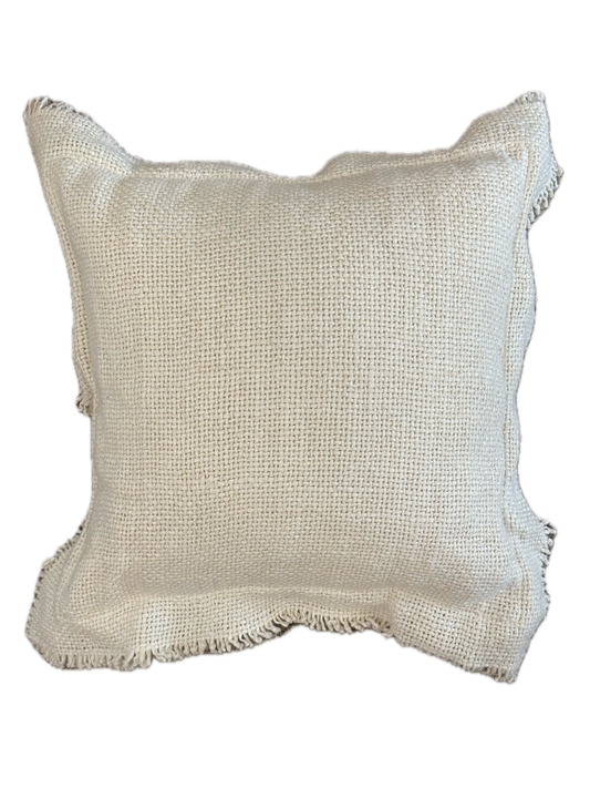 White Linen Fringed Cushion
