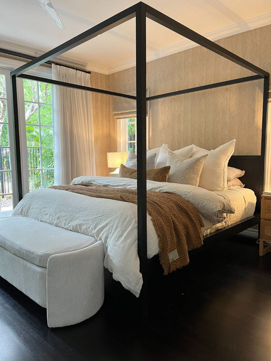 Modern four poster bed from Bungalow Interiors Gold Coast