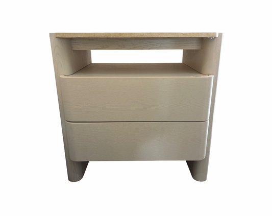 2 Drawer Bedside-Natural Travertine/Ash