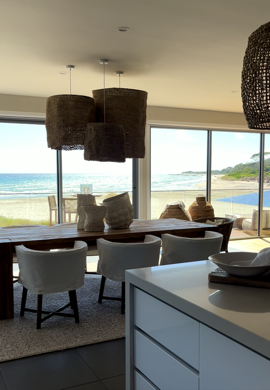 Uniqwa Collections dining table and chairs, The Foundry Vases, Gold Coast with Bungalow Interiors