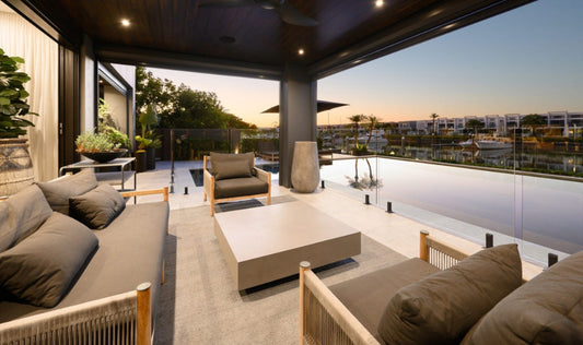 Bungalow Interiors Hope Island, Gold Coast outdoor lounge poolside styling