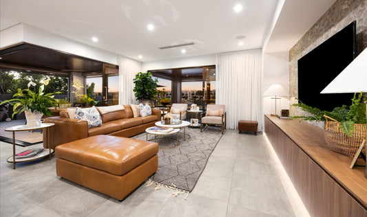 Luxurious leather lounge suite, Bungalow Interiors Home styling, Gold Coast