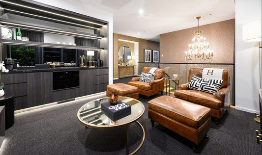 Masculine retreat media room, styled by Bungalow Interiors Gold Coast