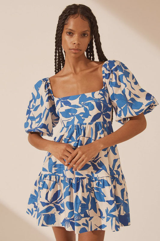 Bleue Square Neck Tiered Mini Dress