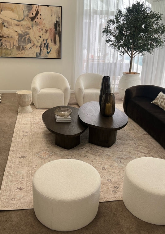 Uniqwa Collections lounge, tub chairs, coffee table, Suraya Rug, Bungalow Interiors Gold Coast