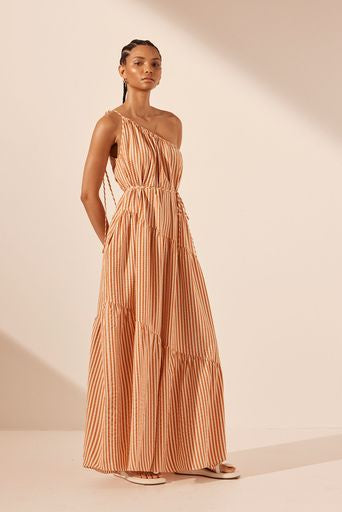 Hele One Shoulder Tiered Maxi Dress - Coconut / Tangerine