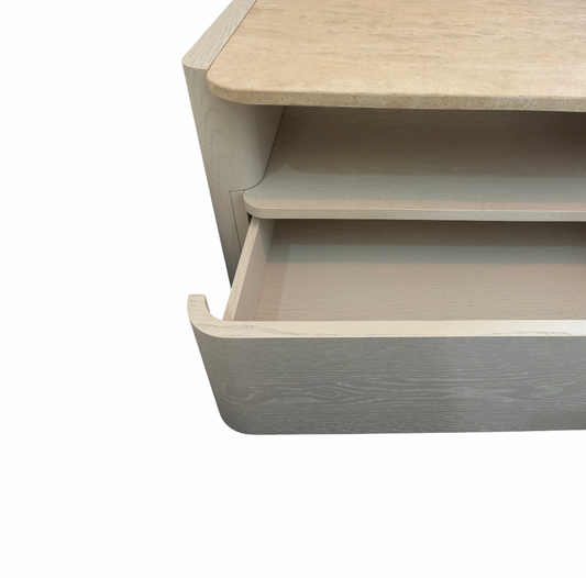 2 Drawer Bedside-Natural Travertine/Ash