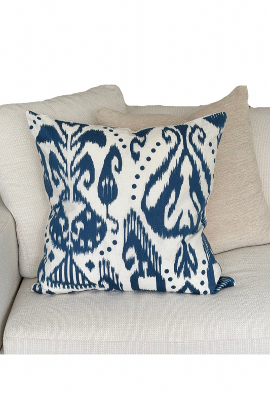 Ikat Mid Blue Custom Cushion