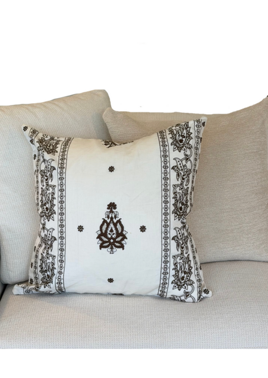 Jaipur White/Brown Schumacher Custom Cushion