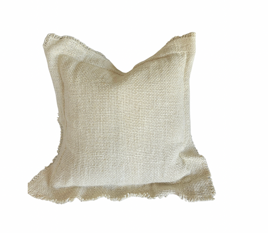 White Linen Fringed Cushion