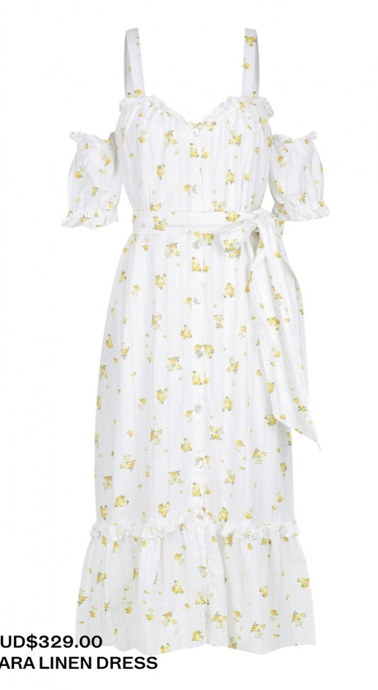 Tara Linen Dress Ivory Liberty