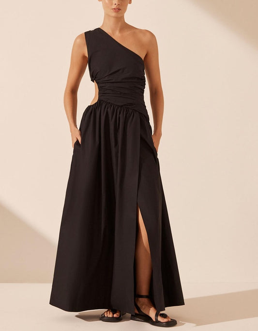 JOSEPHINE ASYMMETRICAL CUT OUT MAXI DRESS - BLACK