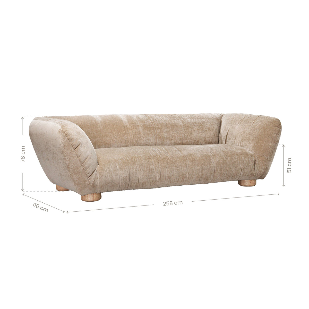 Davis Sofa dimensions: 258cm W x 110cm D x 78cm H