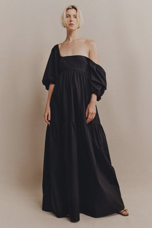 Josephine Square Neck Tiered Maxi Dress - Black